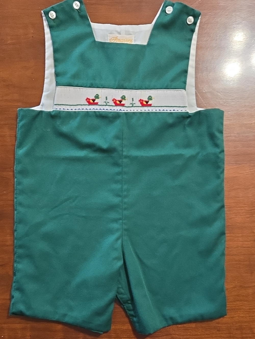 Anavini Green Smocked Duck Shortall Sz4